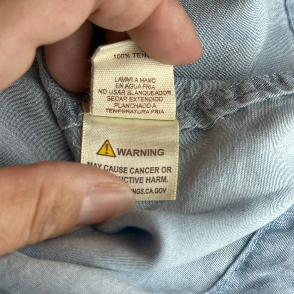 Denim Light Blue Tie Front Shirt Hem & Thread Button Down Long Sleeve Medium - Picture 8 of 8